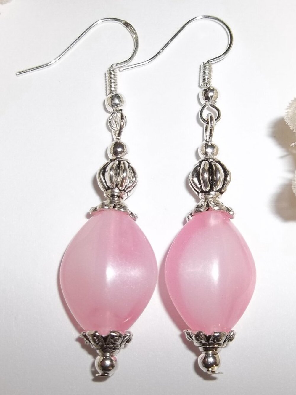 Pink Earrings Dangle Drop Silver Tone Costume Jewelry Set Pair Woman Girl D880
